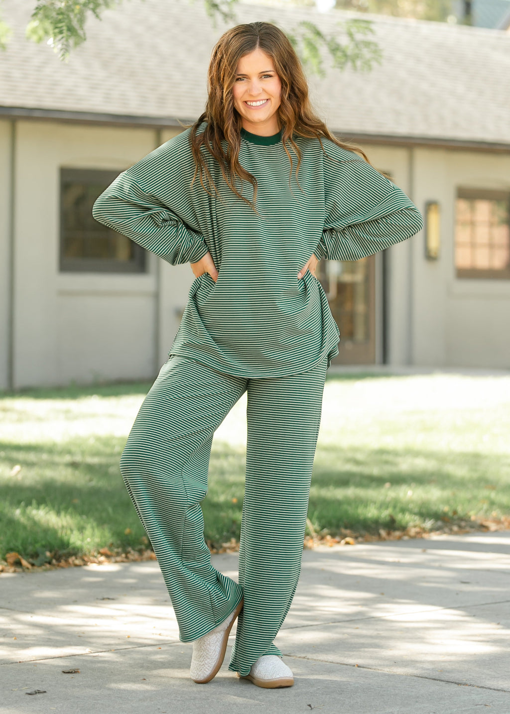 Things Between® Levi Green Striped Pants